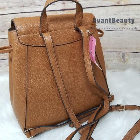 Kate Spade New York Leila Medium backpack Pebbled Leather Ginger Brown Bookbag - Picture 8 of 11